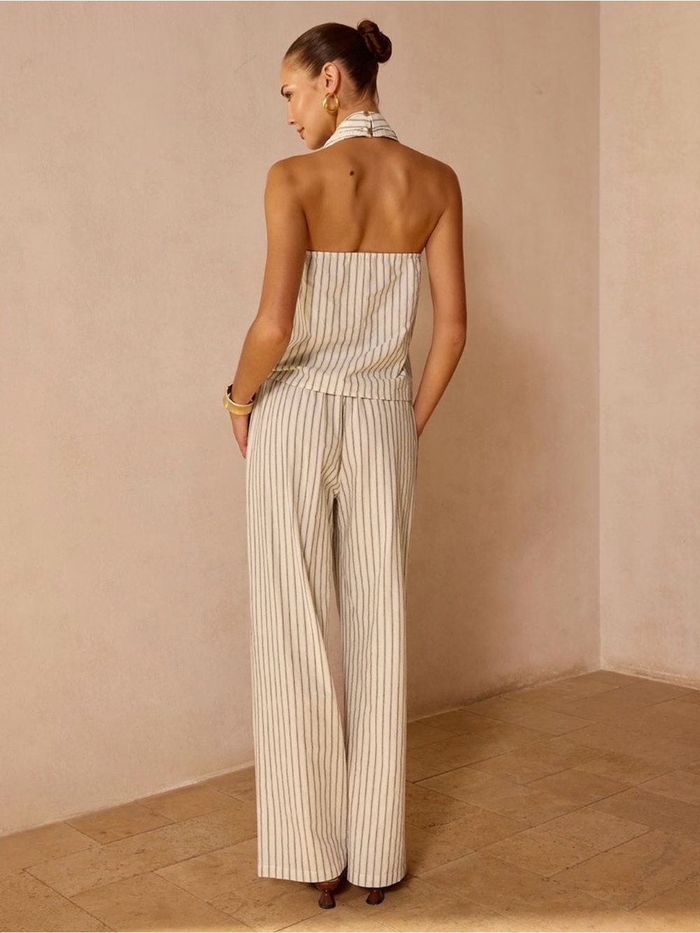 Commense Striped Cotton Linen Halter Top & Pants Set - Picture 4 of 4